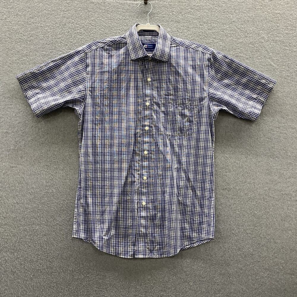 MagnaReady Men’s S Blue White Plaid Short Sleeve Magnetic Button Shirt Adaptive